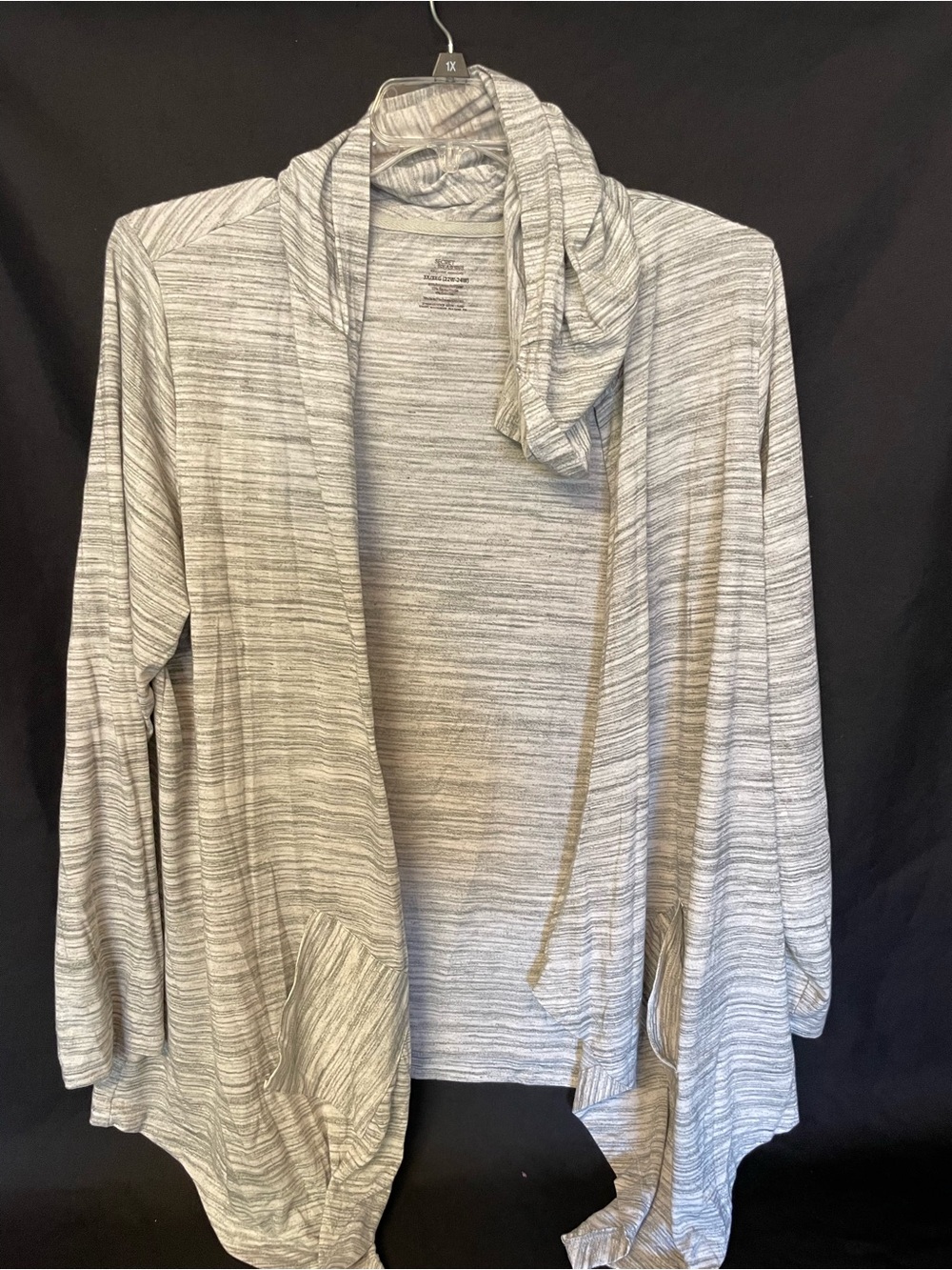 Secret Treasures Light Gray Heathered Open-Front Cardigan with Scarf